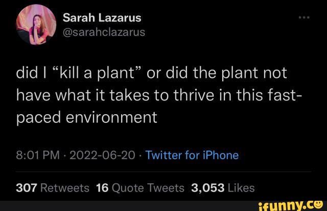 Azarus Sarah Lazarus did I "kill a plant" or did the plant not have