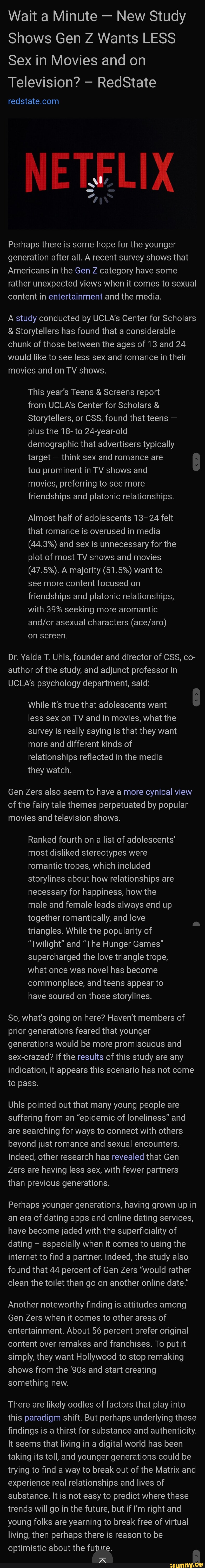 Wait a Minute - New Study Shows Gen Z Wants LESS Sex in Movies and on  Television? -