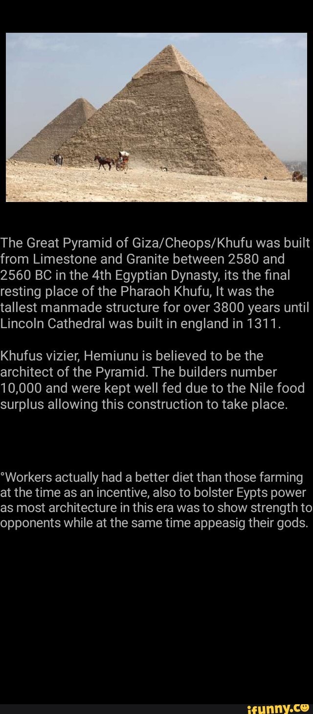 The Great Pyramid of Giza/CheopS/Khufu was built from Limestone and ...