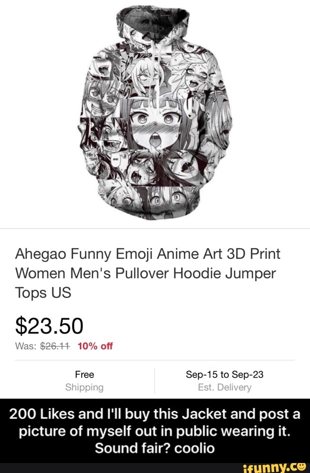 Ahegao Funny Emoji Anime Art 3D Print Women Men's Pullover Hoodie Jumper Tops US