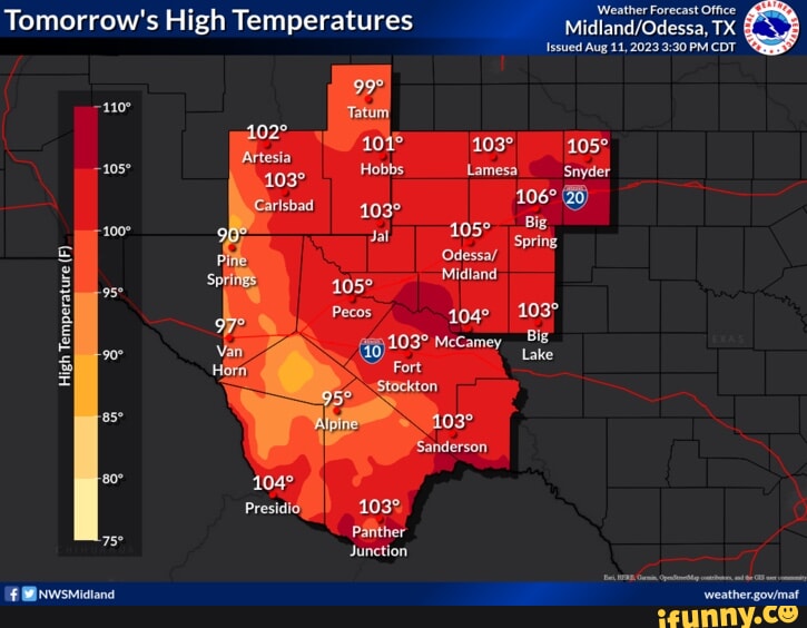 Tomorrow's High Temperatures (F) High Temperature Temperature 110