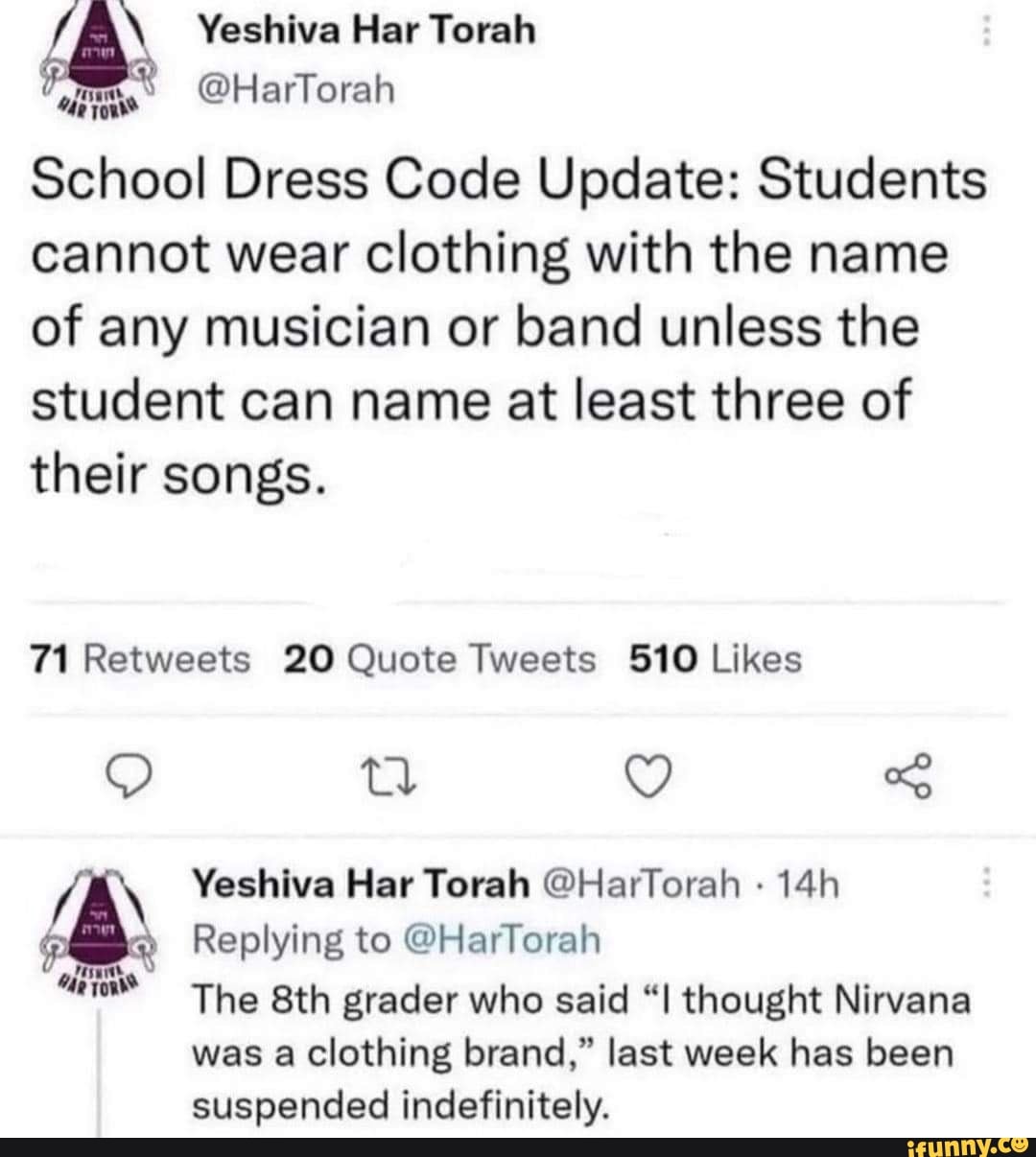 Yeshiva Har Torah @HarTorah School Dress Code Update: Students cannot ...