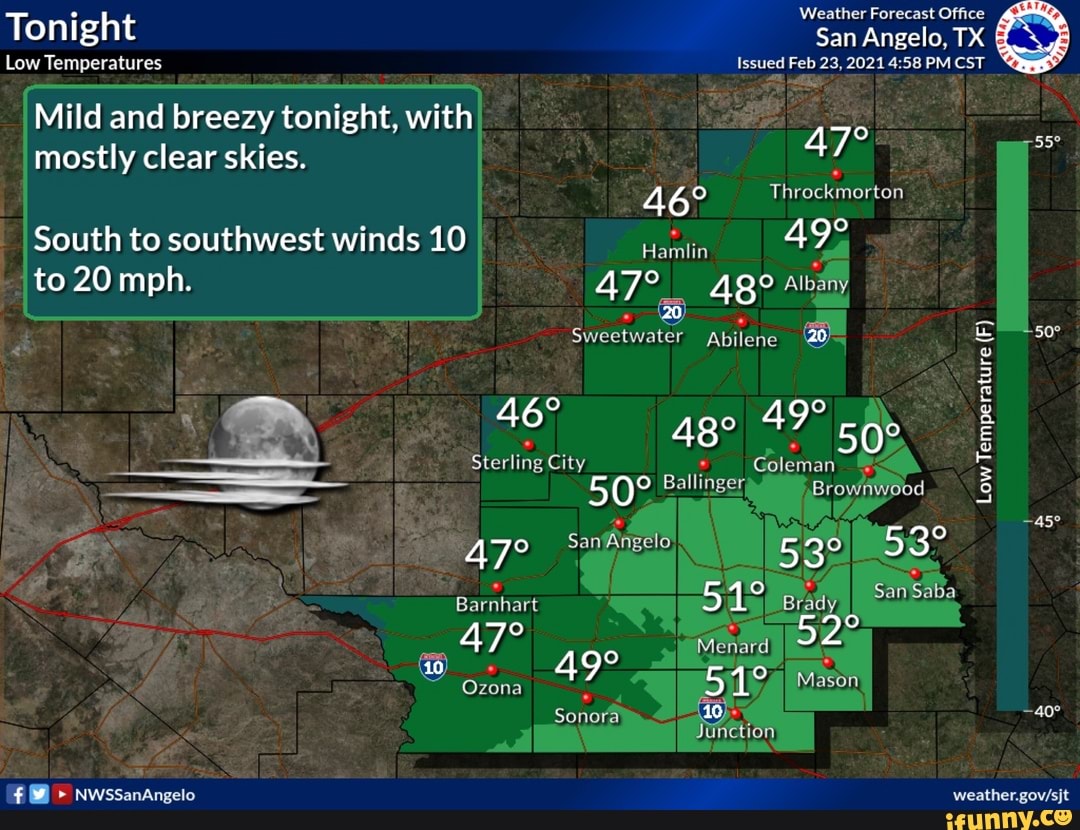 Tonight Low Temperatures Mild and breezy tonight, with mostly clear