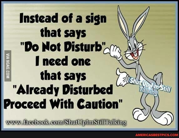 Instead of a sign that says
"Do Not Disturb',
I need one
that says
"Already Disturbed
Proceed With Caution"