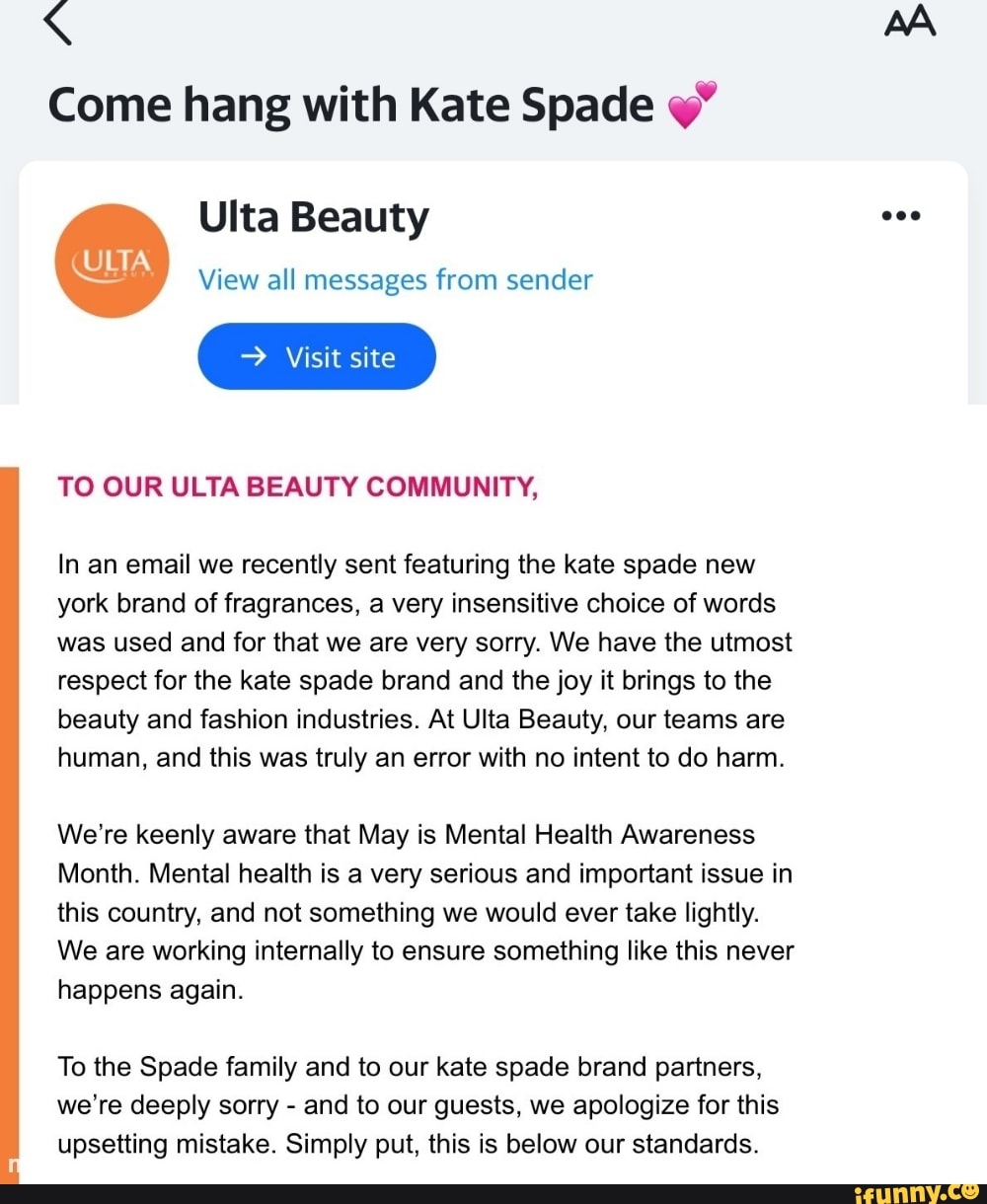 MA Come hang with Kate Spade Ulta Beauty View all messages from sender  Visit site TO