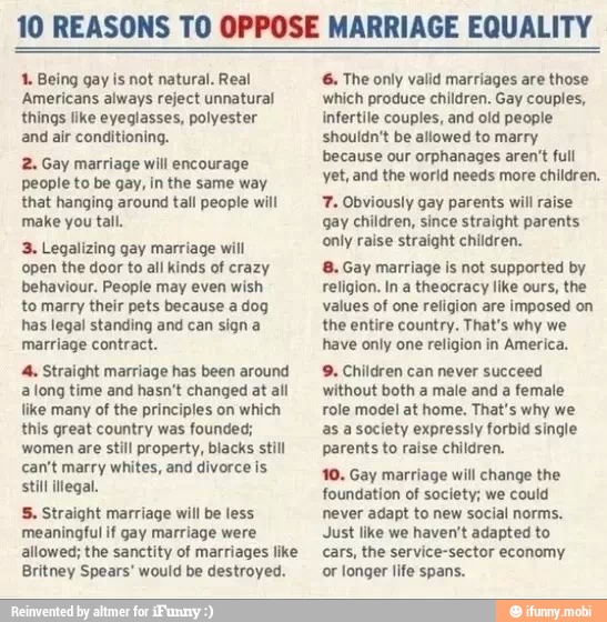 10 Reasons To Oppose Marriage Equality 1 Being Gay Is Not Natural