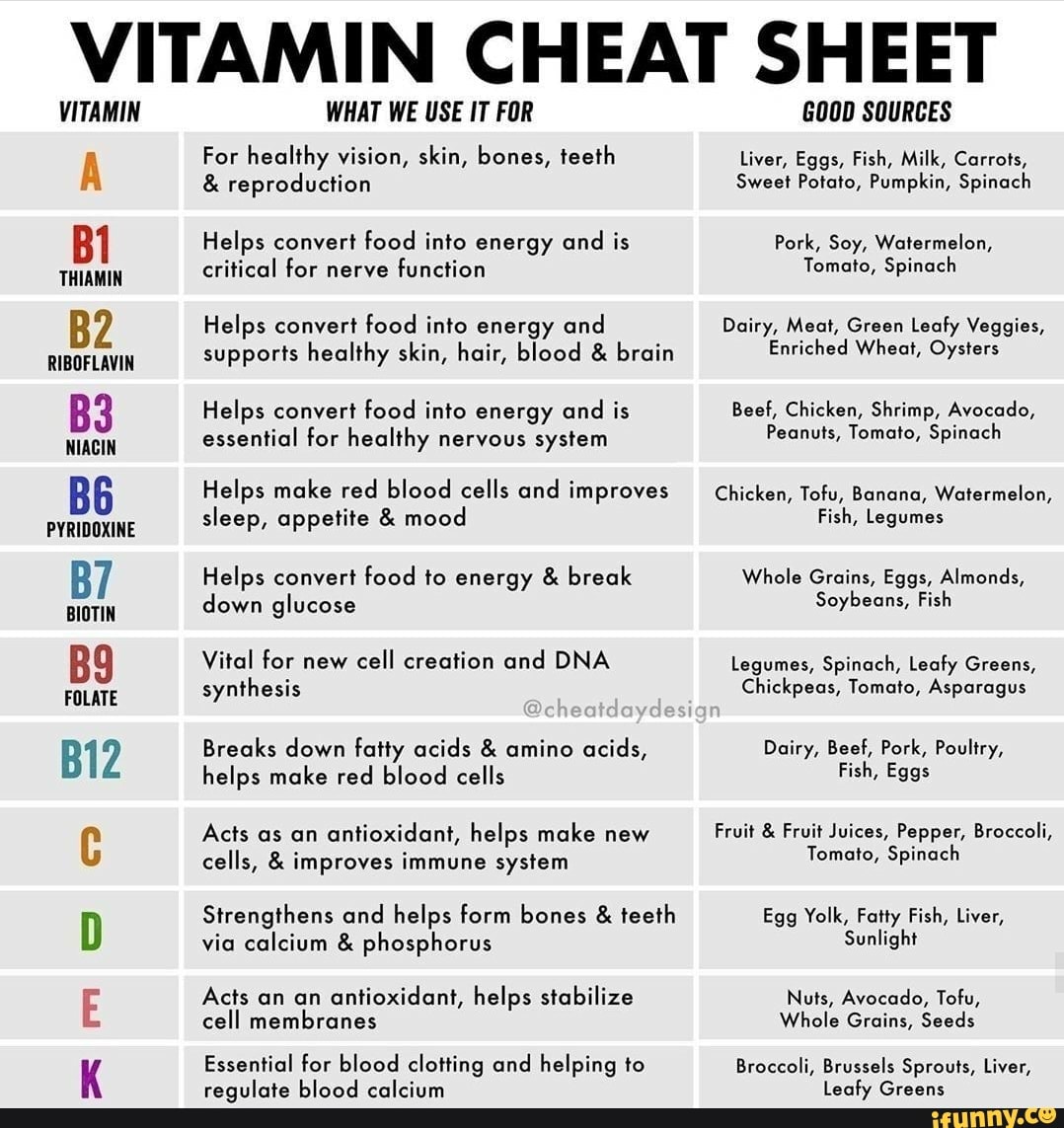 VITAMIN CHEAT SHEET VITAMIN THIAMIN RIBOFLAVIN NIACIN PYRIDOXINE BIOTIN