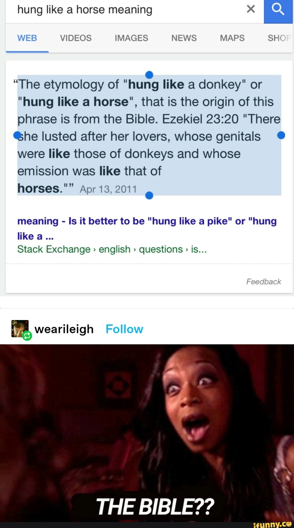 Hung like a horse meaning WEB VIDEOS IMAGES NEWS MAPS SH "The etymology