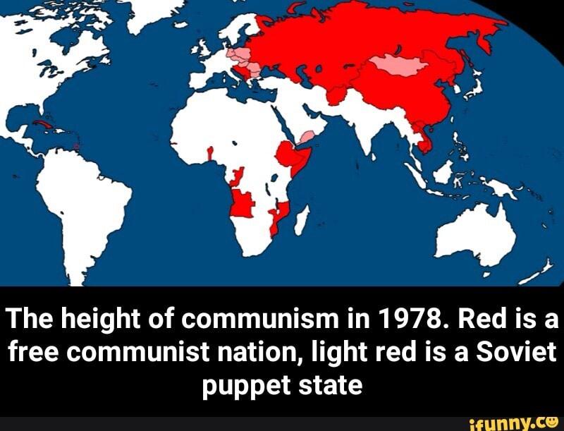 The height of communism in 1978. Red is a free communist nation, light