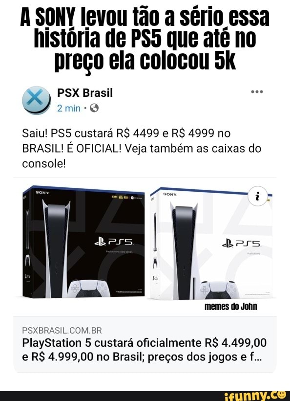 PlayStation 5 custará a partir de R$ 4.499 no Brasil