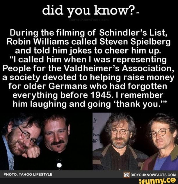 Did you know?. During the filming of Schindler's List, Robin Williams ...