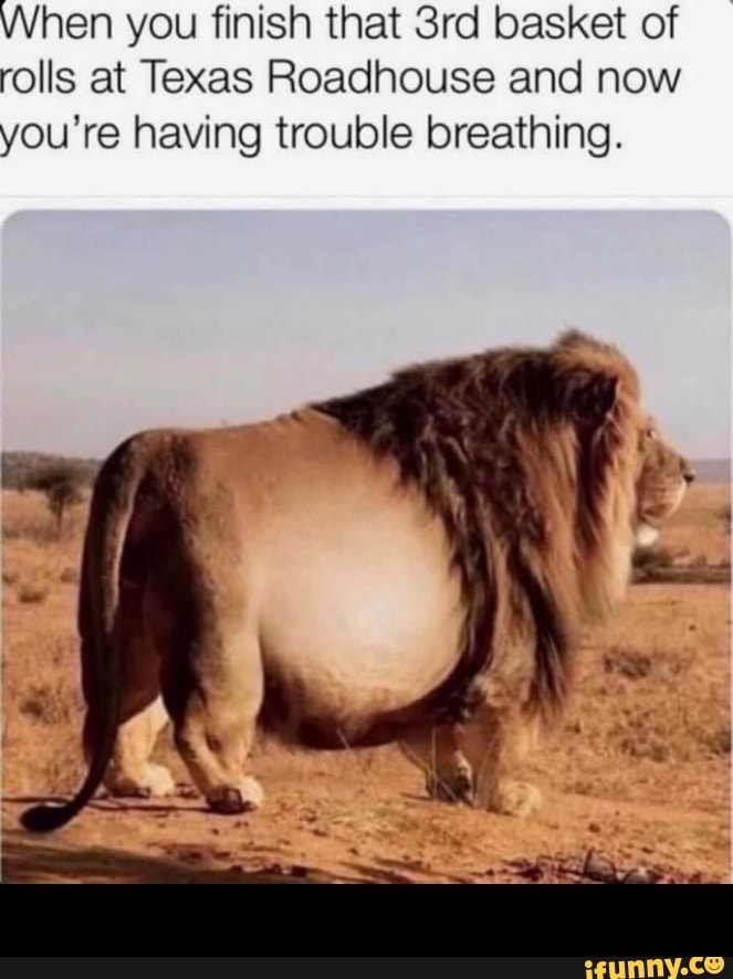 When you finish that basket of rolls at Texas Roadhouse and now you're having trouble breathing. -