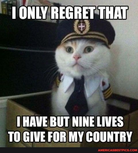 ONLY REGRET THAT
HAVE BUT NINE LIVES TO GIVE FOR MY COUNTRY