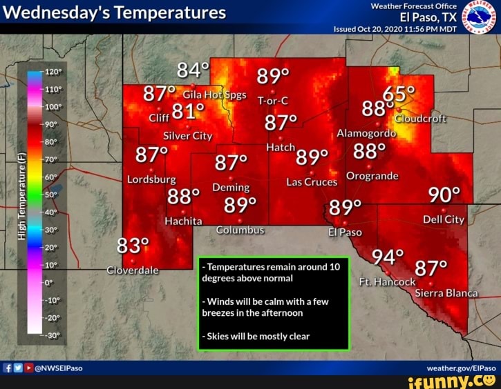 Wednesday's Temperatures Forecast Office Issued Oct 20, 2020 PM MDT