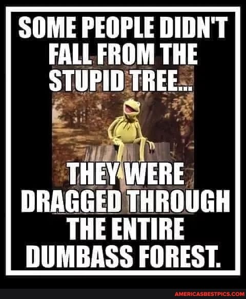SOME PEOPLE DIDN'T FALL FROM THE STUPID TREE.
THEY WERE DRAGGED THROUGH THE ENTIRE DUMBASS FOREST.