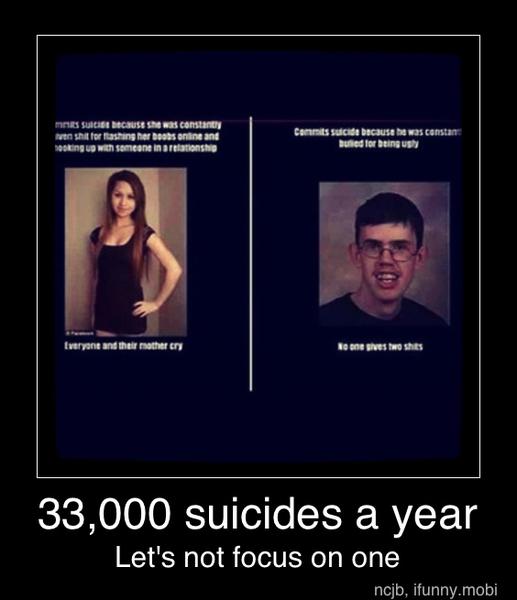 33,000 suicides a year
Let's not focus on one - 33,000 suicides a year
Let's not focus on one