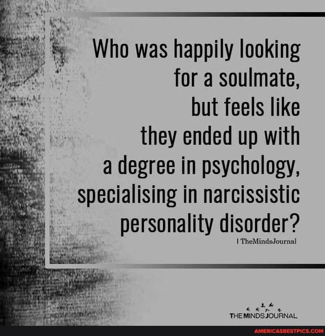 Who was happily looking for a soulmate, but feels like
they ended up with
a degree in psychology, specialising in narcissistic personality disorder?
