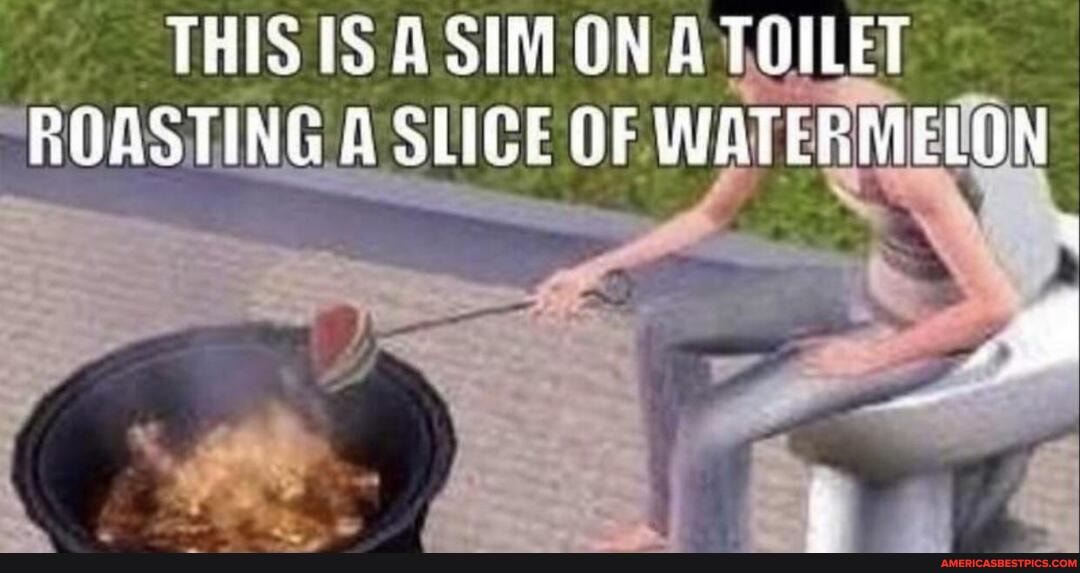 THIS IS SIM ON A TOILET TING A SLICE OF WATEEMELON