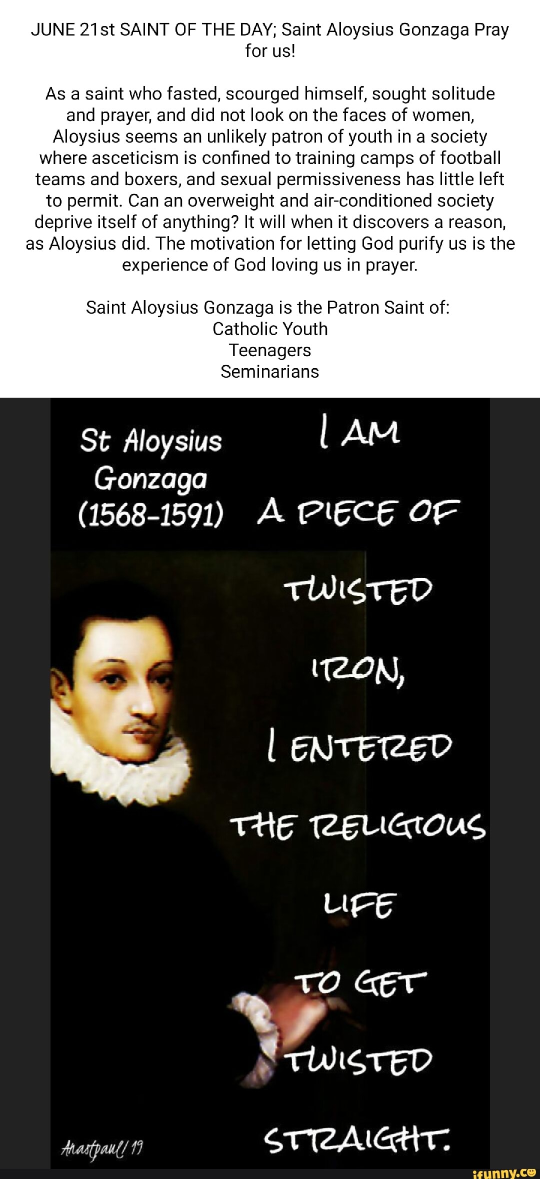 JUNE 21st SAINT OF THE DAY; Saint Aloysius Gonzaga Pray ...