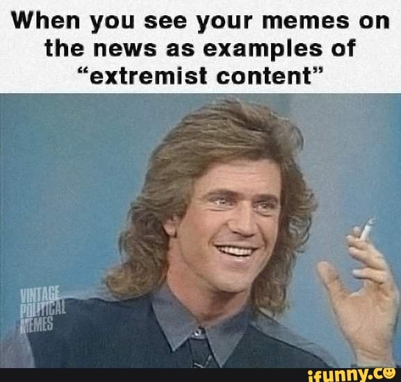 When you see your memes on the news as examples of "extremist content