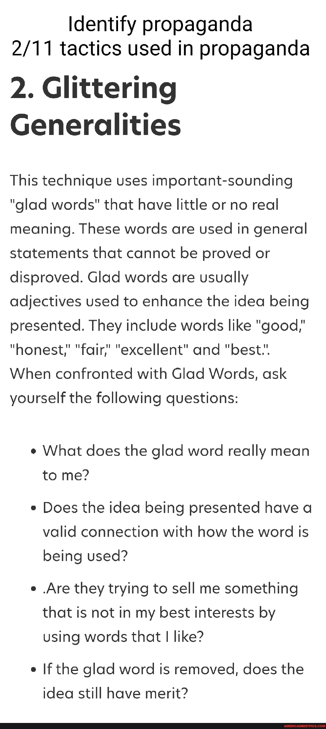 Identify propaganda tactics used in propaganda 2. Glittering