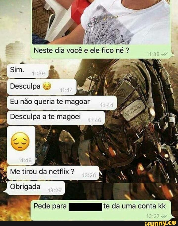 Eu não queria te
magoar
1
Desculpa a te magoei I
Me tirou da netflix Obrigada