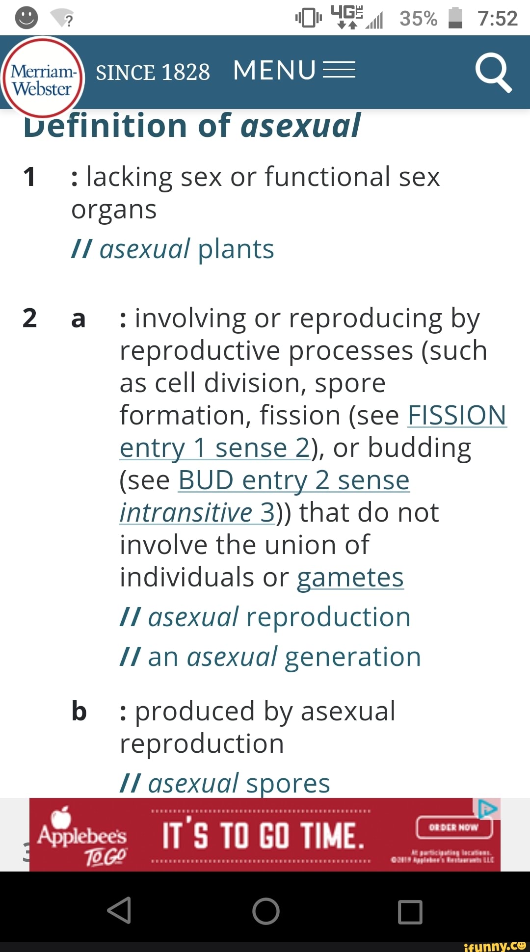 K Definition Of Asexual 1 Iacking Sex Or Functional Sex Organs Asexual Plants 2 A 1297