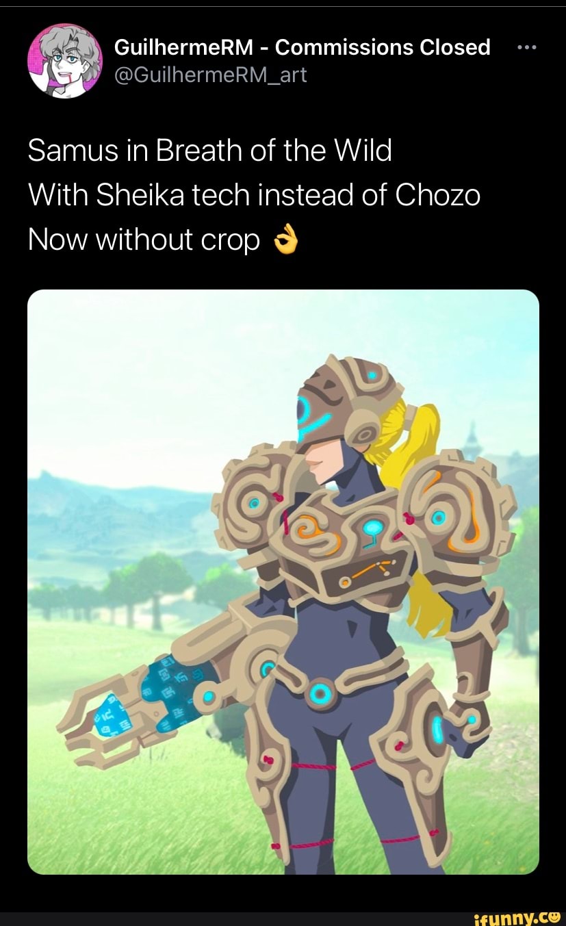 Samus in Breath of the Wild
With Sheika tech instead of Chozo
Now without crop