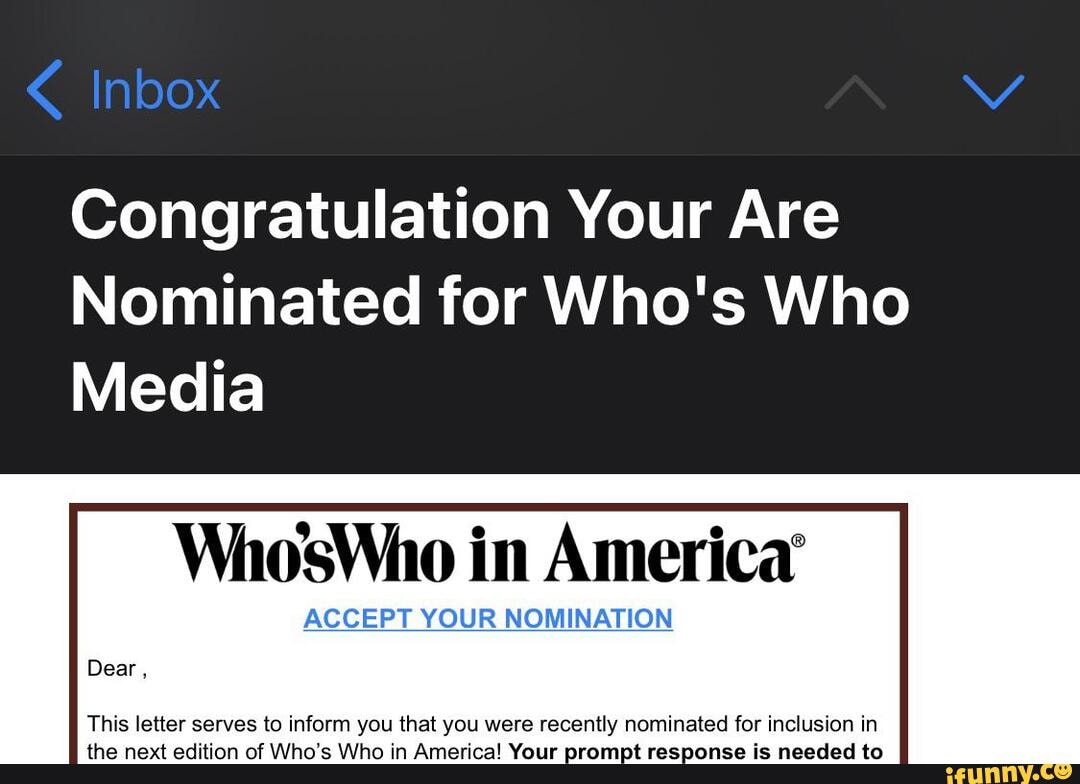 Inbox Congratulation Your Are Nominated For Who s Who Media Who In