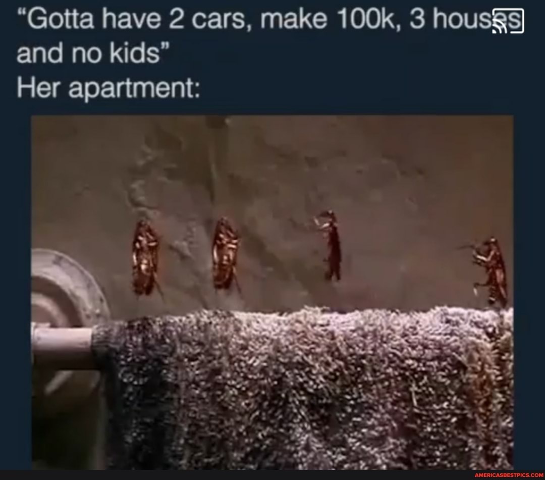 "Gotta have 2 cars, make 100k, 3 housgs} and no kids"
Her apartment: