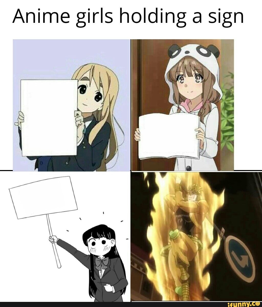 Anime girls holding a sign - )