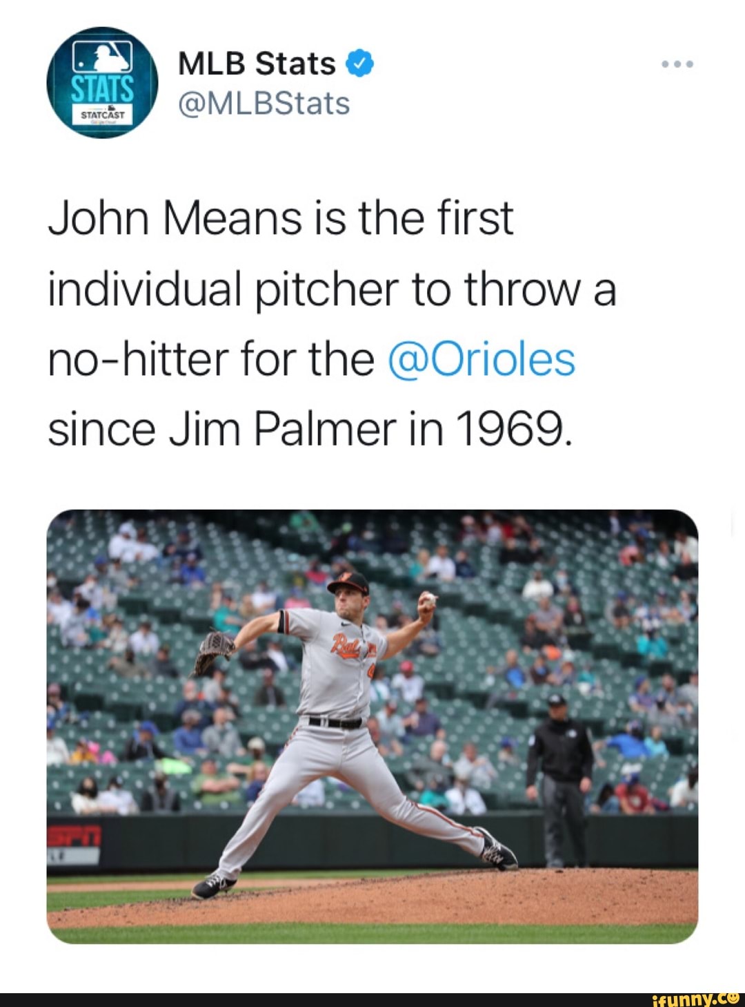 John Means is the first individual pitcher to throw a nohitter for the