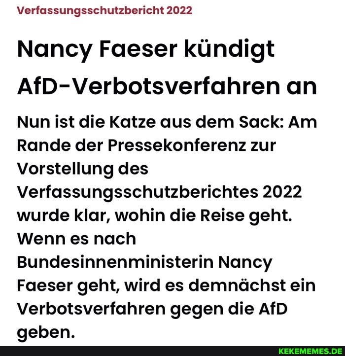 Nancy Faeser KUndigt AfD-Verbotsverfahren An Nun Ist Die Katze Aus Dem ...