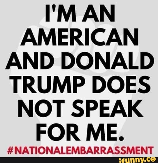 AMERICAN
AND DONALD
TRUMP DOES
NOT SPEAK
FOR ME.
#NATIONALEMBARRASSMENT