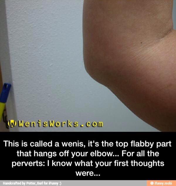 This is called a wenis, it's the top flabby part
that hangs off your elbow... For all the
perverts: I know what your first thoughts
were... - This is called a wenis, it's the top flabby part that hangs off your elbow... For all the perverts: I know what your first thoughts were...