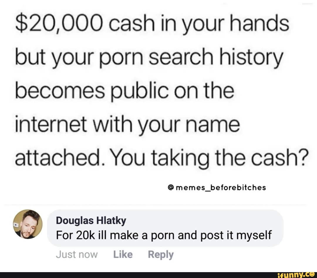 $20,000 cash in your hands but your porn search history becomes public on  the internet with your name attached. You taking the cash? - iFunny