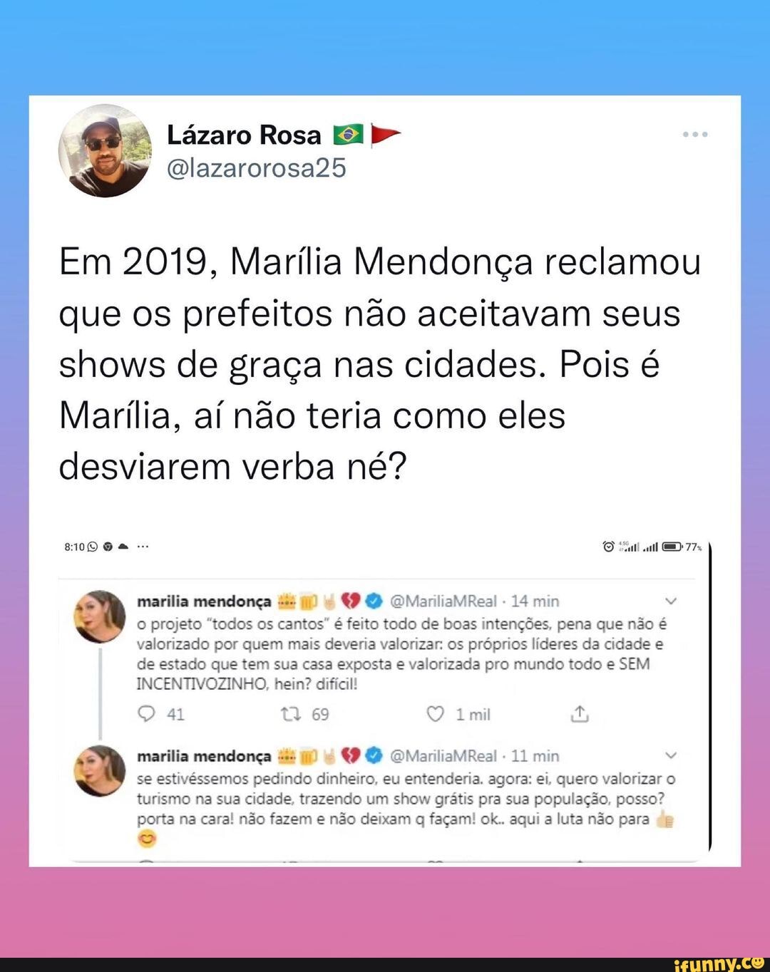 Lázaro Rosa Em 2019 Marília Mendonça Reclamou Que Os Prefeitos Não Aceitavam Seus Shows De 5423