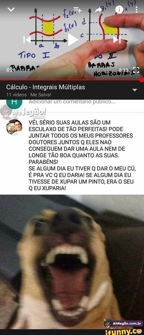 Cálculo
Integrais Múltiplas
a VÉI, SÉRIO SUAS AULAS SÃO UM
ESCULAXO DE TÃO PERFEITAS! PODE
JUNTAR TODOS OS MEUS PROFESSORES
DOUTORES JUNTOS Q ELES NAO
CONSEGUEM DAR UMA AULA NEM DE
LONGE TÃO BOA QUANTO AS SUAS.
PARABÉNS!
SE ALGUM DIA EU TIVER Q DAR O MEU CÚ,
É PRA VC Q EU DARIA! SE ALGUM DIA EU
TIVESSE DE XUPAR UM PINTO, ERA O SEU
Q EU XUPARIA!