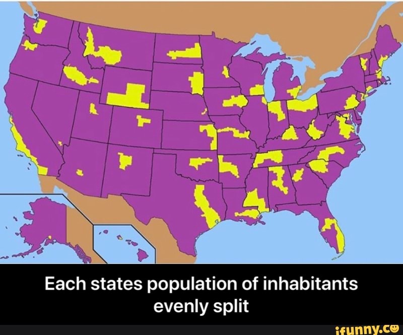 Each states population of inhabitants
evenly split - Each states population of inhabitants evenly split