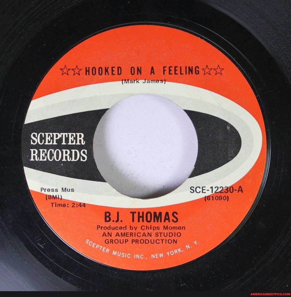 HOOKED ON A FEELING
SCEPTER
RECORDS
Press Mus SCE-12230-A
1BML) {61090)
Time:
B.J. THOMAS
Produced by Chips Moman
AN AMERICAN STUDIO GROUP PRODUCTION