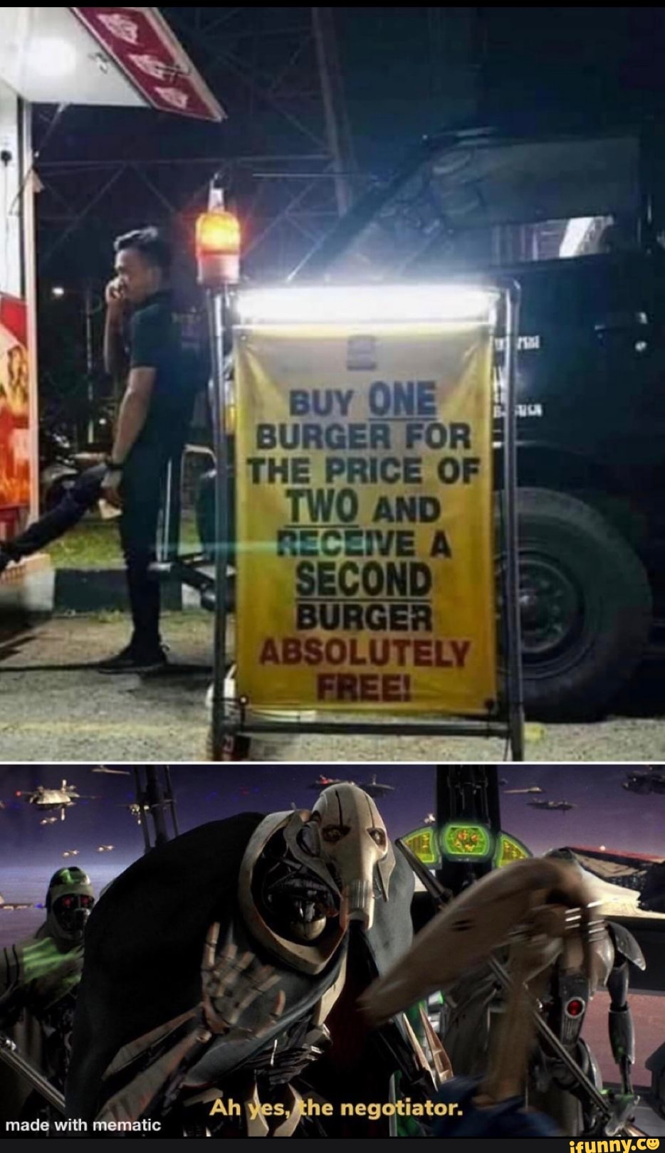Buy ONE BURGER FOR
with mematic
io> ip