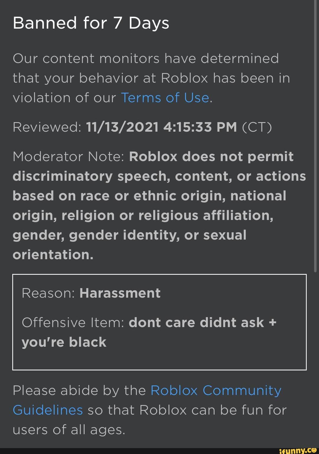 Banned For 7 Days Our Content Monitors Have Determined That Your 1 