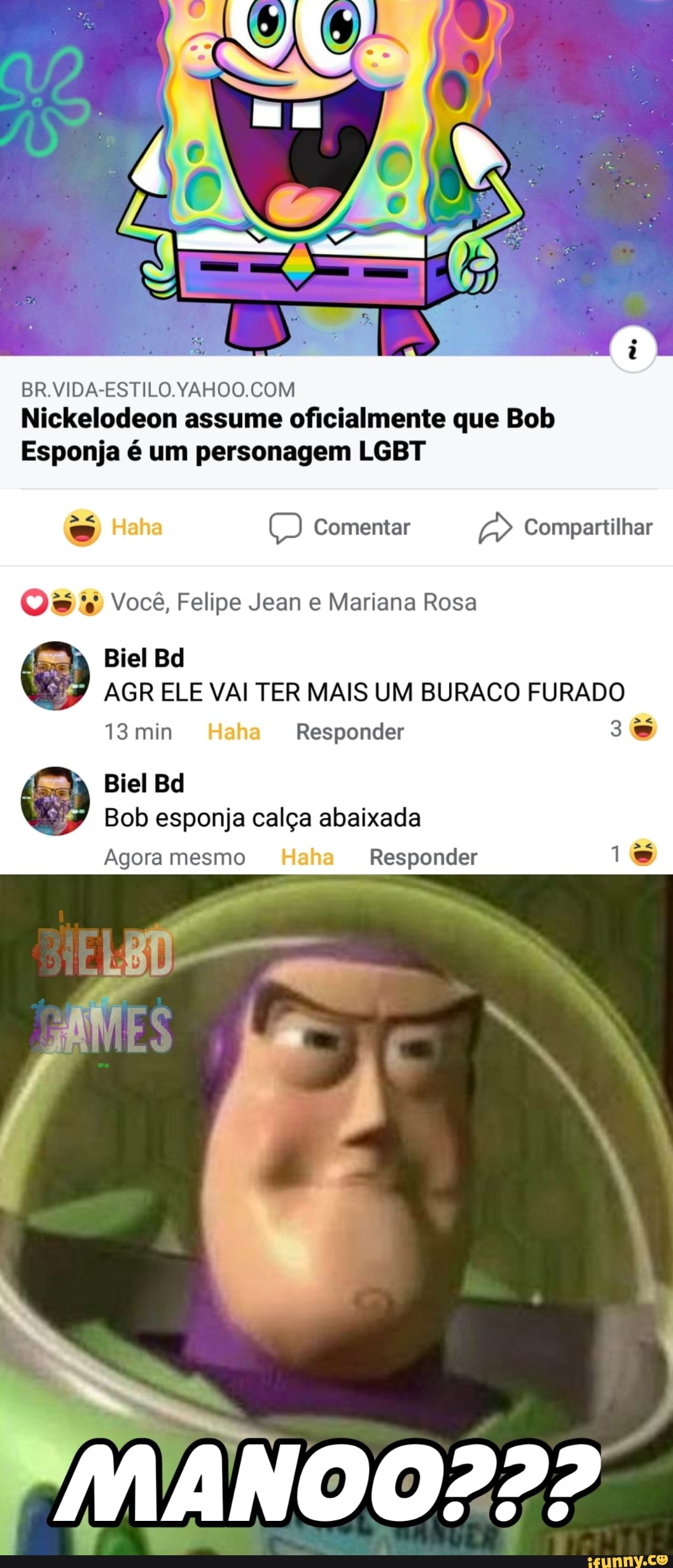 BR.VIDA-ESTILO.YAHOO.COM
Nickelodeon assume oficialmente que Bob
Esponja é um personagem LGBT
= O a Compartilhar
Os 'é Você, Felipe Jean e Mariana Rosa
AGR ELE VAI TER MAIS UM BURACO FURADO
13 min Responder
Agora mesmo Responder