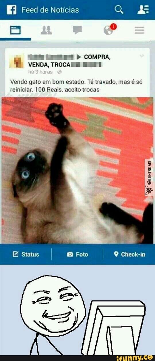 Vendo gato em bom estado. Tá travado, mas é só
reiniciar, 100 Reais. aceito trocas