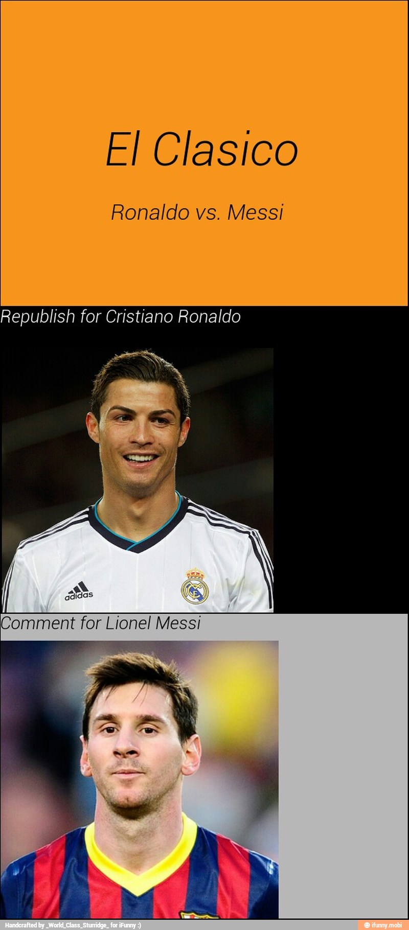 El Clasico
Ronaldo vs. Messi
Republish for Cristiano Ronaldo