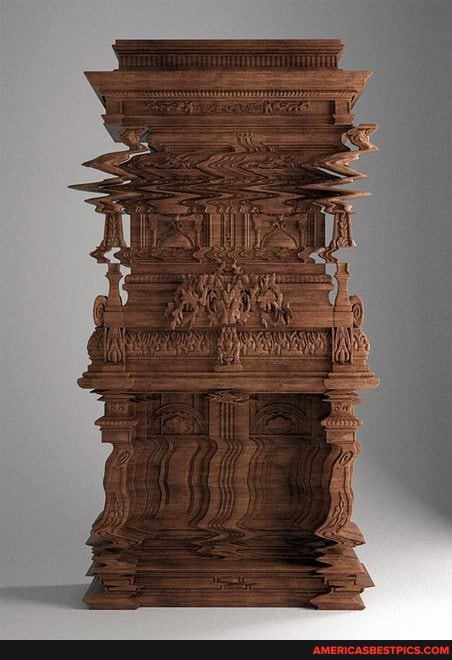 glitch, cabinet, trickery, just, wood, carving