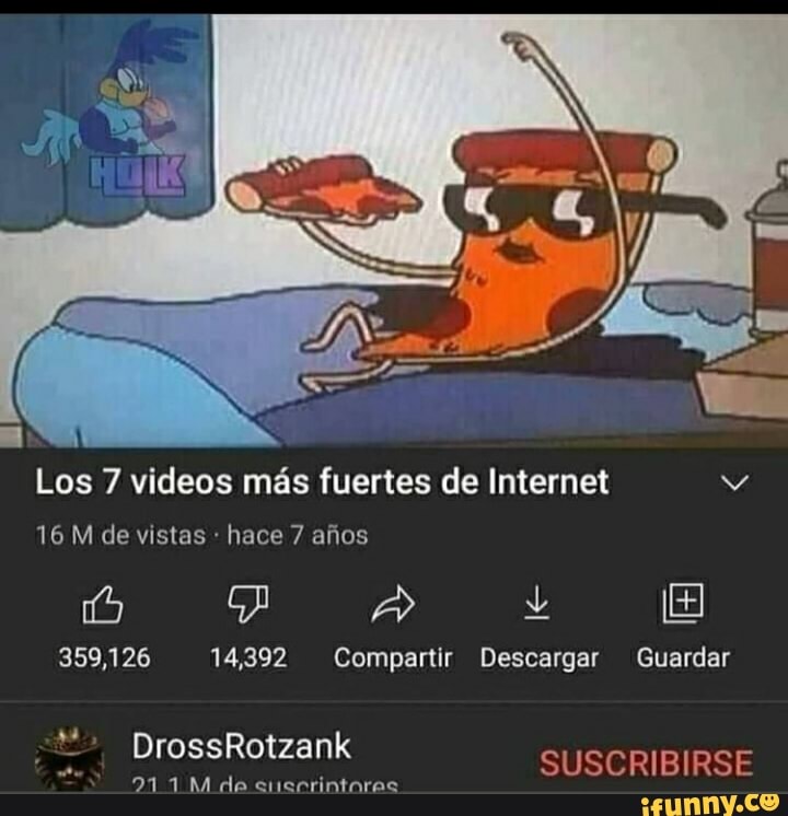 Los 7 videos más fuertes de Internet
16 de vistas hace 7 anos
ido +
359,126 14,392 Compartir Descargar Guardar
SUSCRIBIRSE
DrossRotzank
susrrintaras