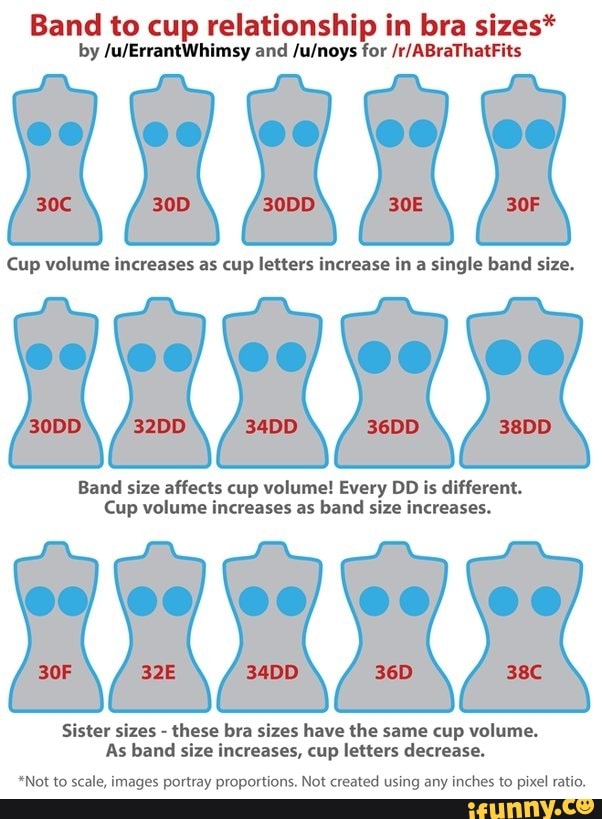 Band to cup relationship in bra sizes* by and for Cup volume