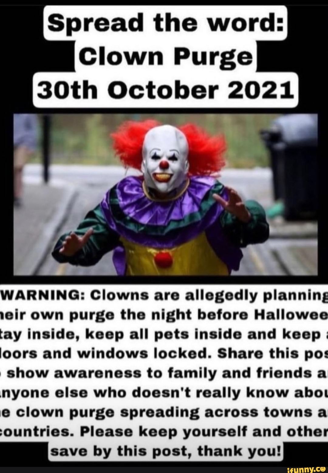 spread-the-word-clown-purge-30th-october-2021-warning-clowns-are