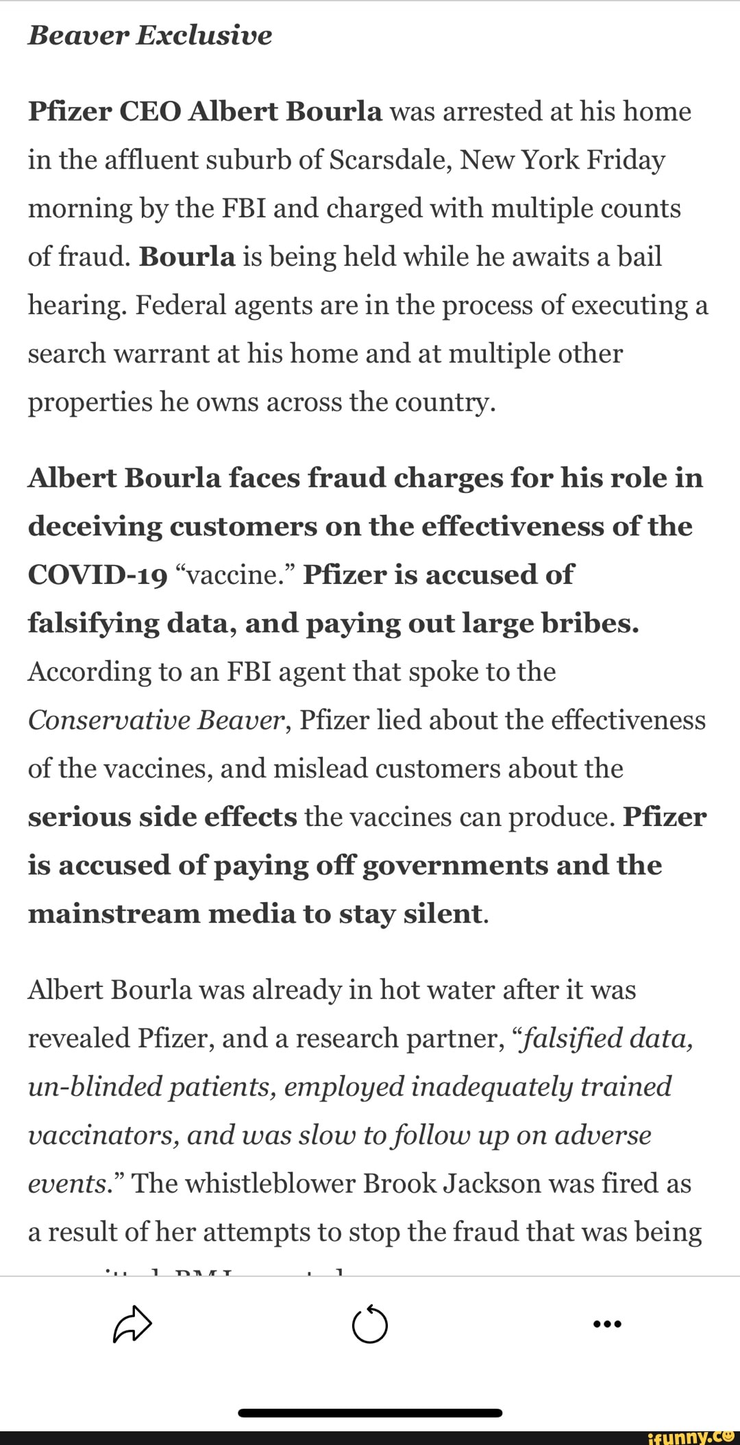 Beaver Exclusive Pfizer CEO Albert Bourla was arrested at his home in